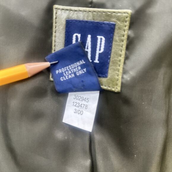 Vintage Gap Jacket Womens S Army Green Leather Blazer Distressed Retro Y2K 90s - Picture 13 of 13
